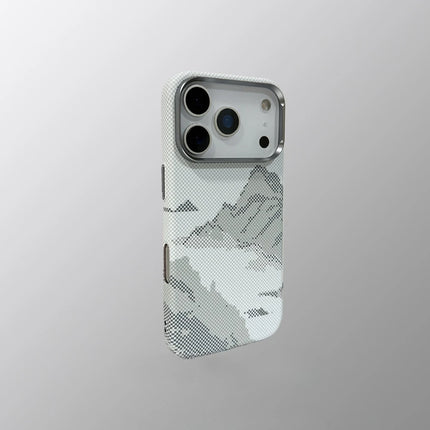OKEYWOW iPhone 15/16/17 Pro Max magnetic snow mountain case with matte finish, hard PC material, MagSafe, and camera lens protection