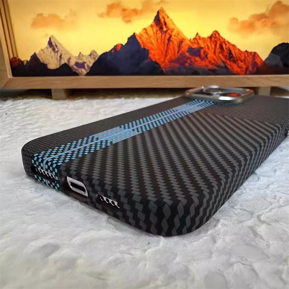 Fashion Carbon Color Magnetic Phone Case for iPhone 17 16 15 Pro Max For Magsafe Back Cover Camera Lens Protection PC Hard Shell