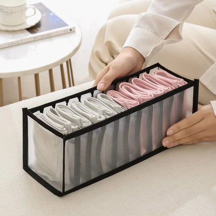 OKEYWOW clothes organizer storage box for jeans, underwear, bras, and socks, with wardrobe divider for neat clothing storage.
