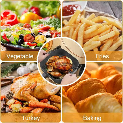 OkeyWOW air fryer silicone square non-stick liner and parchment paper replacement for reusable kitchen cooking accessories.