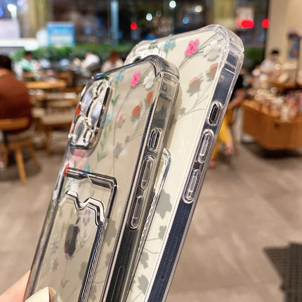 OKEYWOW flower pattern iPhone wallet case with card slots for iPhone 12 to 16 Pro Max, soft cover with floral design