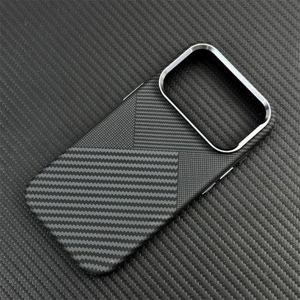 OKEYWOW iPhone 15 Pro Max fashion carbon MagSafe case with camera lens protection, hard PC cover for iPhone 15/16/17 Pro Max