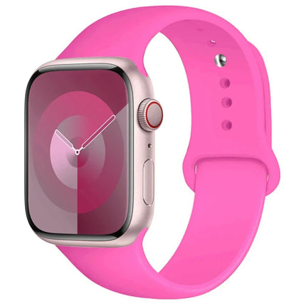 OKEYWOW Apple Watch silicone sport band for Series 9, Ultra, SE, and 3 in 38mm to 49mm sizes, black color, close-up view