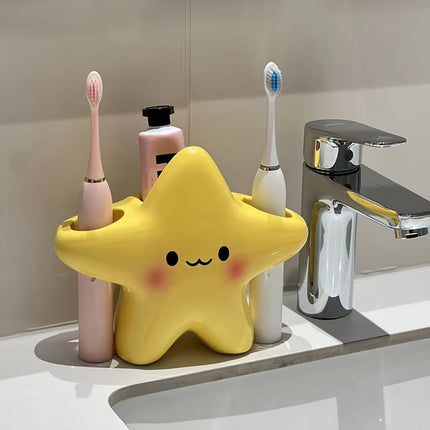 Cute Star-Shaped Toothbrush Holder with Toothpaste Storage