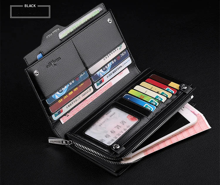 WilliamPOLO Male Genuine Leather Wallets Men Wallet Credit Business Card Holders Fashion Mobile Phone Bag Zipper Purse Handbag