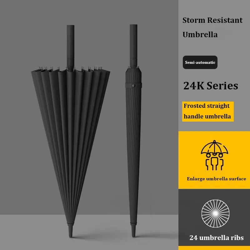 24 Ribs Long Handle Business Umbrella: Integrated Button, Automatic Opening, Wind-Resistant. Perfect for men and women seeking a large, durable parasol.