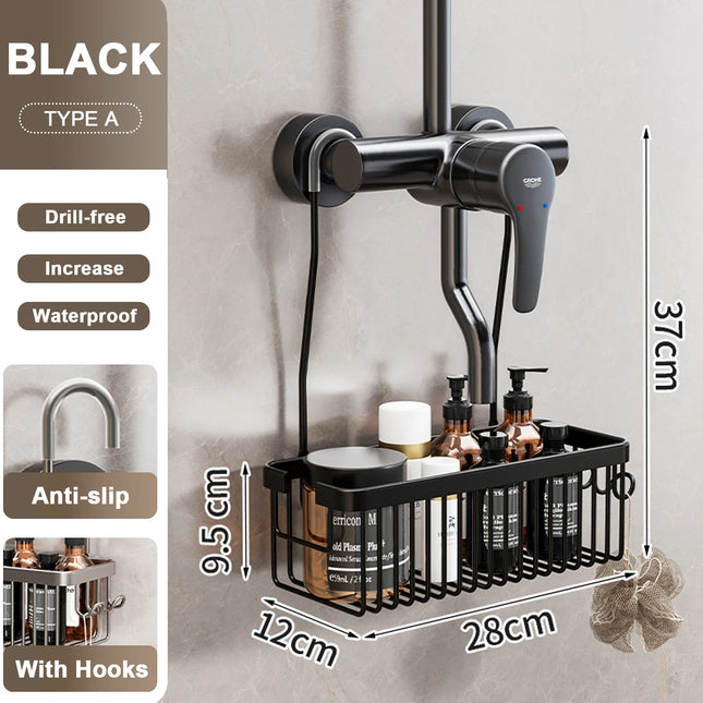 No Drill Shower Rack Bathroom Storage Basket Wall Mount Organizer for Bath Products