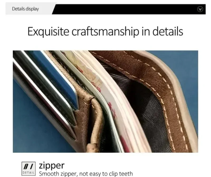 Men Short Wallet with Zipper Coin Pocket Fashion Soft Leather Men Horizontal Slim Money Purses Multifunctional Small Wallets