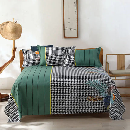 OKEYWOW polyester cotton flat bed sheet for queen and king beds, featuring a smooth, lightweight bed linen without pillow cover.