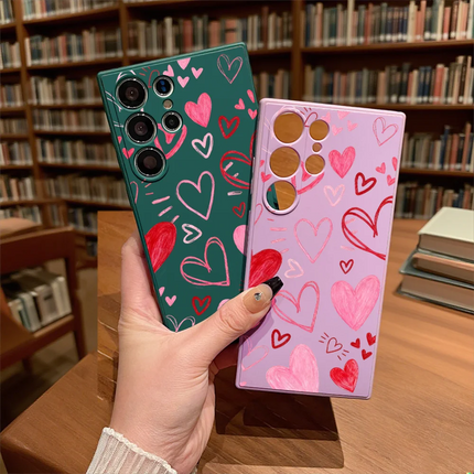 Samsung pink heart soft TPU shockproof phone case for S20, S21, S22, S23, S24, S25 Ultra Plus by OKEYWOW