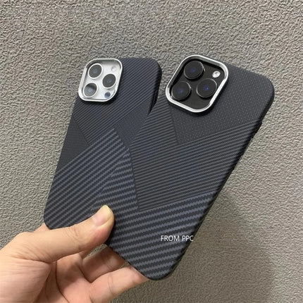 OKEYWOW iPhone Geometric Armor magnetic case with shockproof carbon matte finish and camera frame for 15, 16, 17 Pro Max models