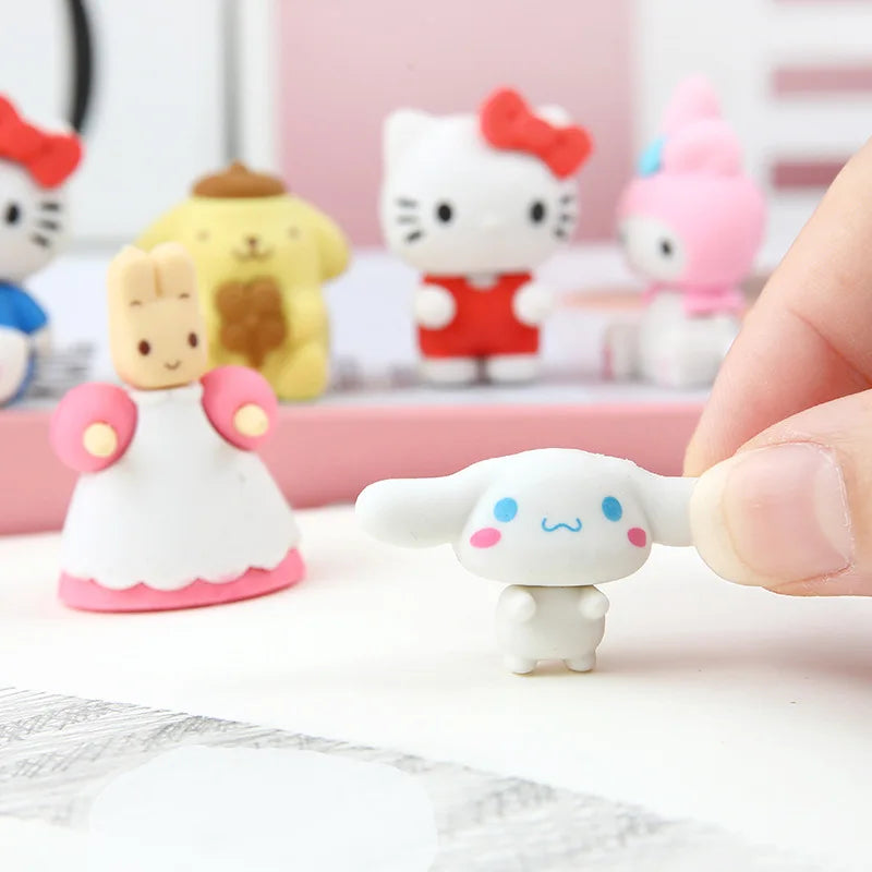 Sanrio Hello Kitty Pencil Eraser Set: Kuromi, Cinnamoroll, Melody - Student Stationery Erasers in 4/8/64Pcs Cartoon Anime Figure Toy Gift