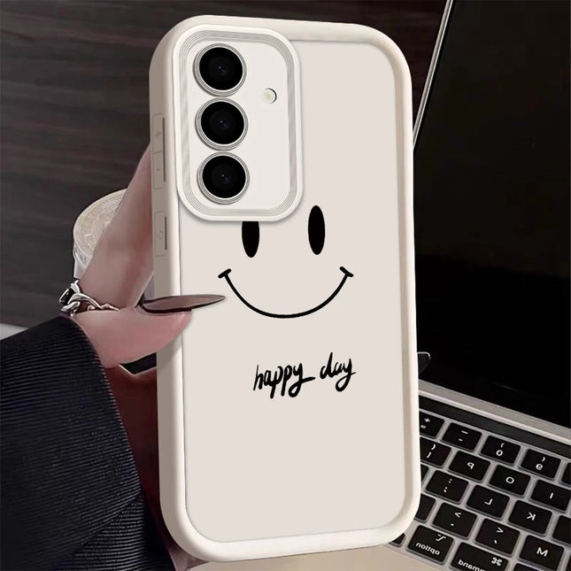 Samsung Smile Face silicone shockproof phone case for Galaxy S and A series, featuring a colorful smile face design by OKEYWOW.