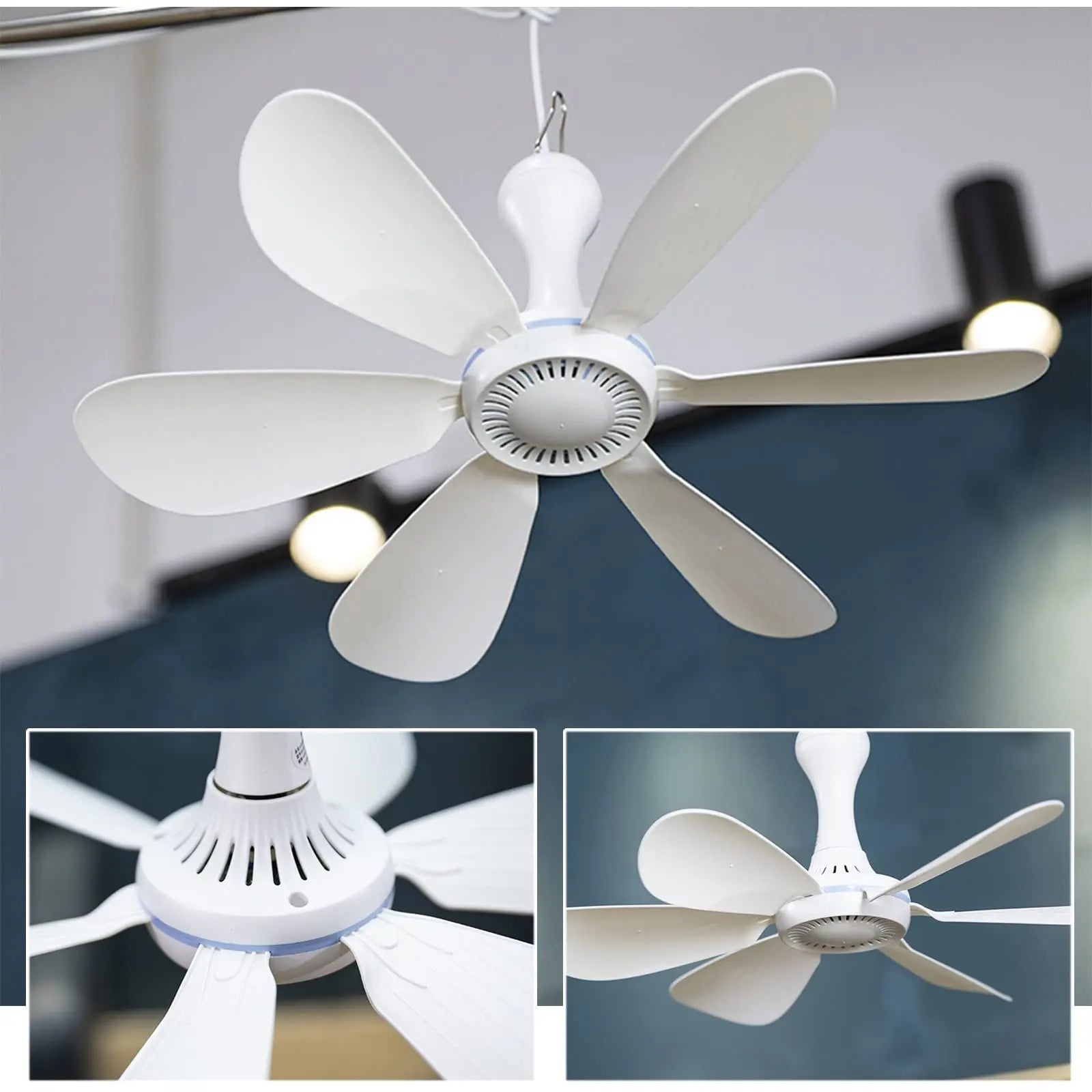 USB Silent Ceiling Fan: With 6 blades and 4-speed settings, ideal for hanging in camper tents during outdoor camping adventures. Enjoy a cool breeze wherever you go.