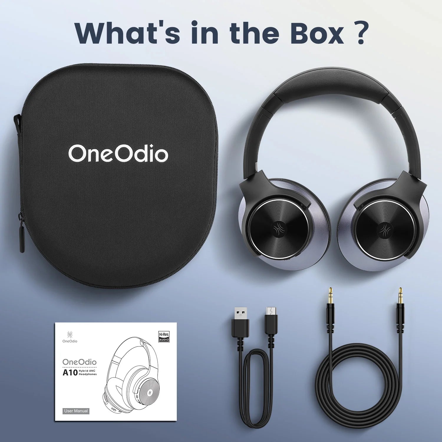 Oneodio A10 Hybrid Active Noise Cancelling Headphones Bluetooth With Hi-Res Audio Over Ear Wireless Headset ANC With Microphone