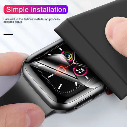 OKEYWOW Apple Watch soft film screen protector for 38mm to 49mm models, compatible with Series 6 to 11 and SE, showing the protector installed.