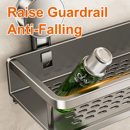 GripMount Bathroom Shelf Aluminum Suction Wall Rack No Drill Toilet Organizer