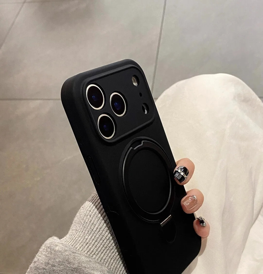 Luxury Magnetic Liquid Silicone Phone Case for iPhone 12–17 Series (Pro/Pro Max/Plus/Air) – MagSafe Holder Stand Soft Cover