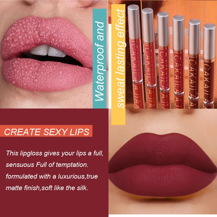 Velora Beauty 6pcs Lip Gloss Set Liquid Matte Velvet Waterproof Long Lasting Lipstick