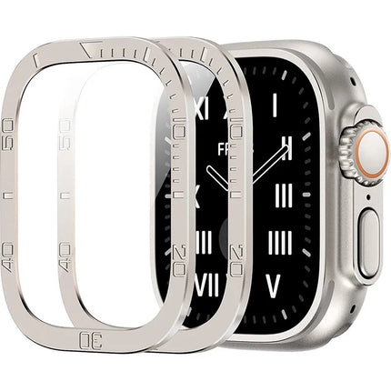 Apple Watch Ultra 3/2 tempered glass metal bumper case with shockproof cover for 49mm HD screen protection by OKEYWOW