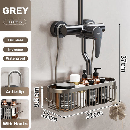 No Drill Shower Rack Bathroom Storage Basket Wall Mount Organizer for Bath Products