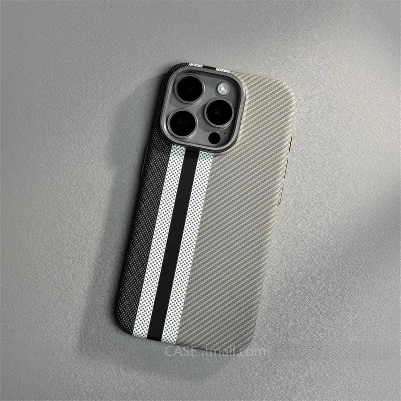 Relief Carbon Fiber MagSafe Case for iPhone 15 Pro Max 16 17 Pro Phone Cover Camera Metal Lens Protective Shell Hard PC Fundas