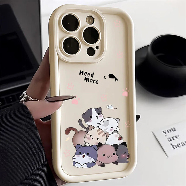 OKEYWOW iPhone cartoon cat silicone case for iPhone 15, 14, 13, 12, 11 Pro Max, XR, XS, SE, shockproof soft cover