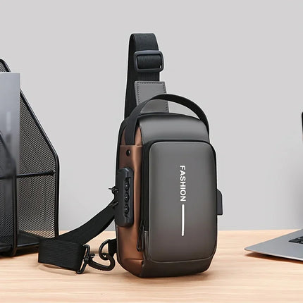 Men’s sling bag by OKEYWOW with oxford fabric, crossbody style, zip closure, and phone pocket for daily commute.