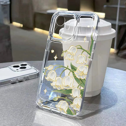 Transparent silicone shockproof iPhone case with aesthetic flower design for iPhone 11 to 16 Pro Max by OKEYWOW