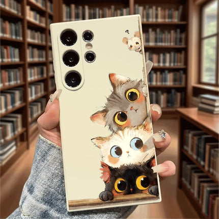 Samsung S21 FE cat watercolor TPU shockproof phone case by OKEYWOW, featuring colorful cat design and protective material.