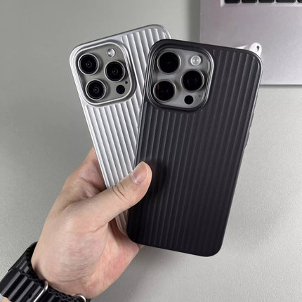 OKEYWOW iPhone titanium stripe case with metal buttons, shockproof armor cover for iPhone 16/15/14/13 Pro Max and Plus models