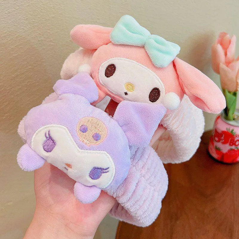 Sanrio Kuromi Melody Plush Doll Face Wash Makeup Hairband Kawaii Cinnamoroll Sweet Non Slip Elastic Hair Accessories