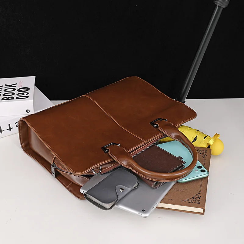 Men's Bag Luxury Business Office Laptop Bags PU Leather Men Briefcase Large Capacity Man Handbag Salesman WorkCrossbody Bag