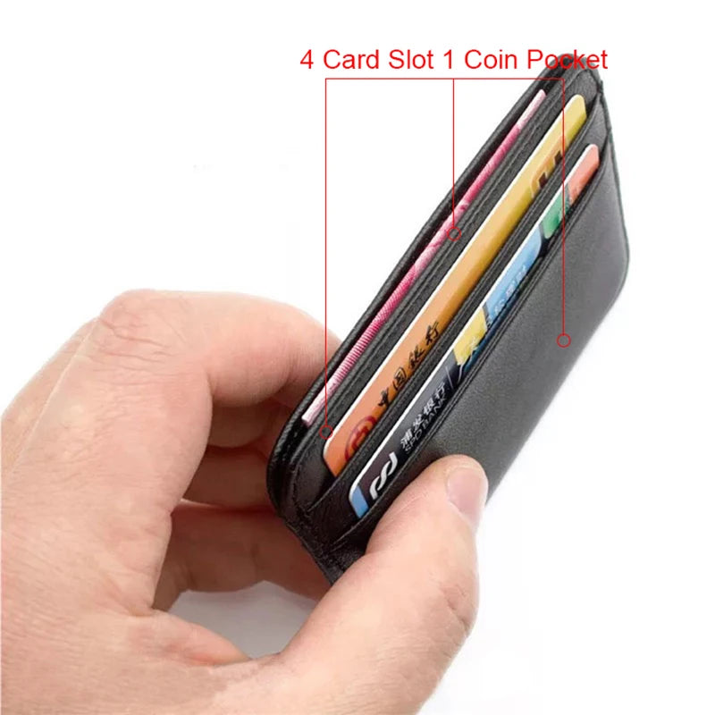 Genuine Leather Card Holder Slim Business Card id Holder Credit Card Case Thin Small Wallet for men Cardholder Sticker black