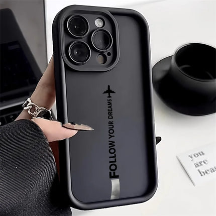 OKEYWOW silicone matte shockproof airplane route iPhone case for iPhone 12 to 16 models, featuring a sleek travel-themed design.