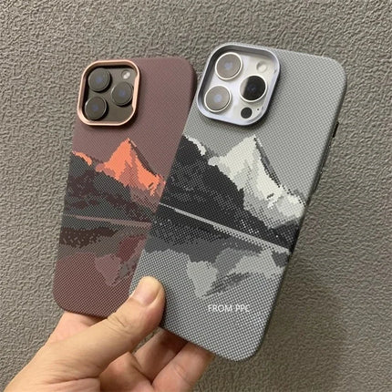 PeakCarbon MagSafe Case for iPhone 17/16/15 Pro Max Mountain Relief Hard PC Lens Frame Cover