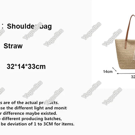 Women Woven Tote Bag Summer Large Capacity Shoulder Handbag Grass Straw Handmade Bag