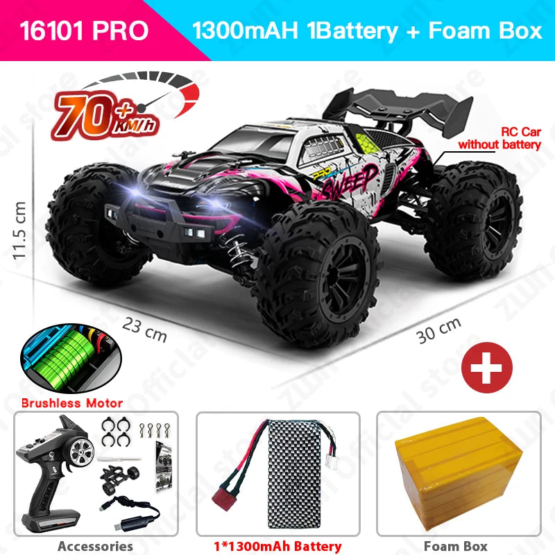 ZWN 1:16 70KM/H Or 50KM/H 4WD RC Car With LED Remote Control Cars High Speed Drift Monster Truck for Kids vs Wltoys 144001 Toys