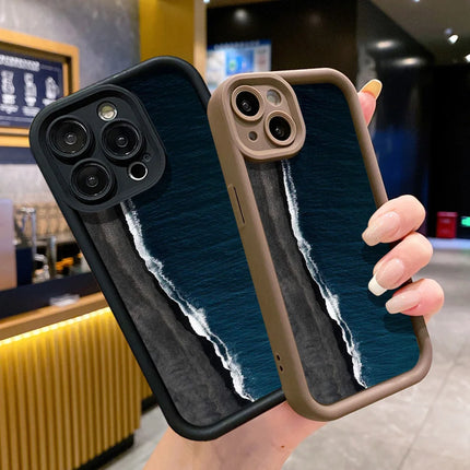 OKEYWOW iPhone sea wave silicone shockproof case for models 11 to 17, featuring a blue ocean wave design and slim profile