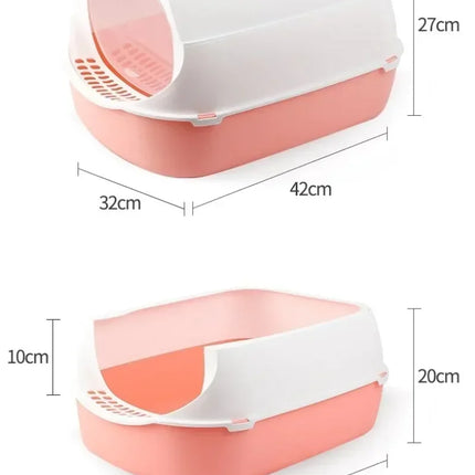 OKEYWOW semi-enclosed kitty cat litter box with splashproof design and tray for easy cleaning and odor control.