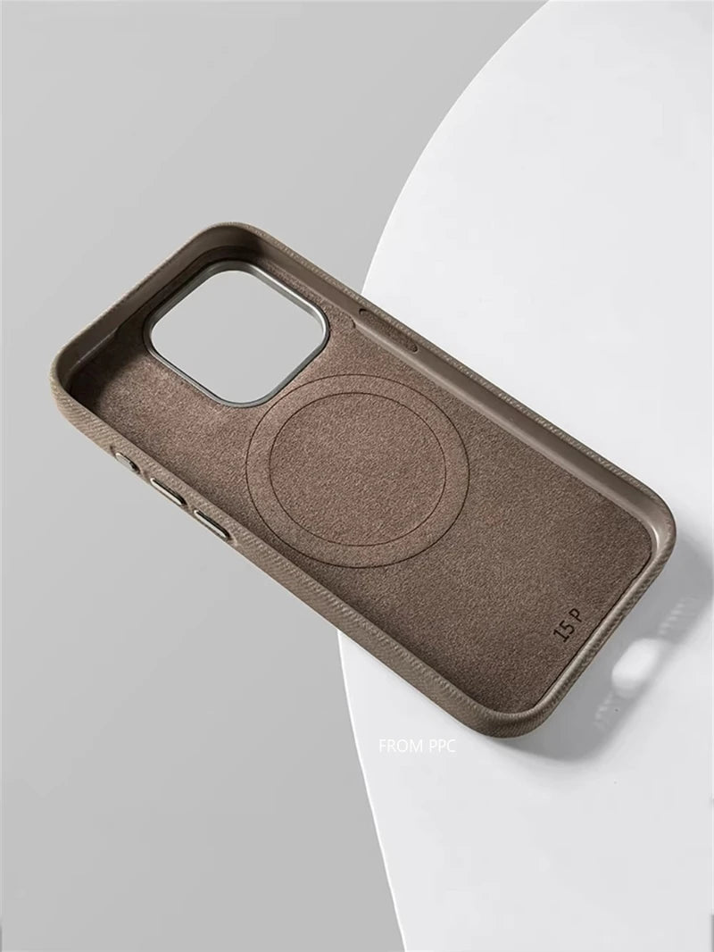 Flannel Magnetic Phone Case for iPhone 17 Pro Max 15 16 Matte Wireless Charging Magsafe Back Cover Microfiber Cloth Shell Fundas