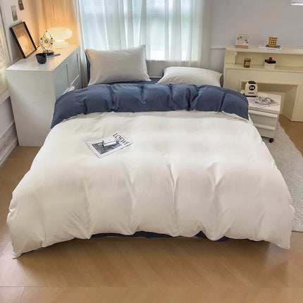 Okeywow solid color brushed fabric bedding set with duvet cover, pillowcases, bed sheet, suitable for single, queen, or king size beds