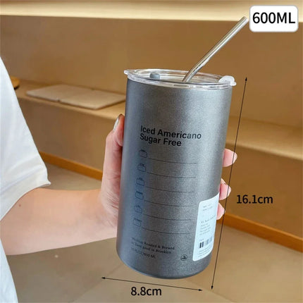 ThermoSip 600ml Stainless Steel Travel Mug Straw Leakproof Insulated Drink Bottle