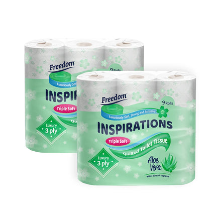 Okeywow Freedom Quilted Aloe Vera 3-Ply Toilet Tissue 9-pack, soft and luxurious bathroom toilet paper rolls.