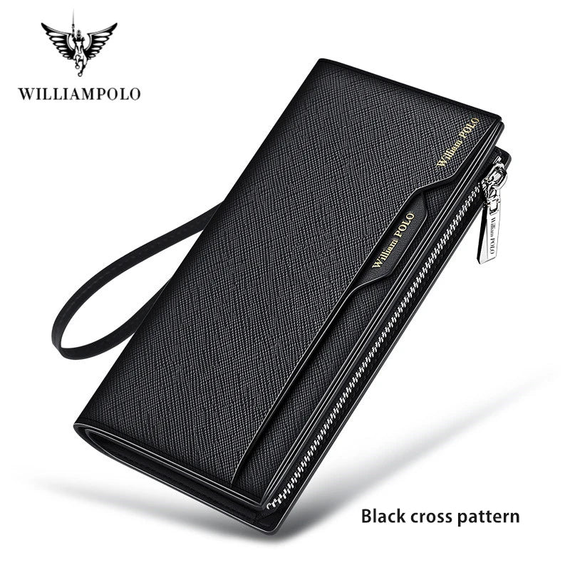 WilliamPOLO Male Genuine Leather Wallets Men Wallet Credit Business Card Holders Fashion Mobile Phone Bag Zipper Purse Handbag