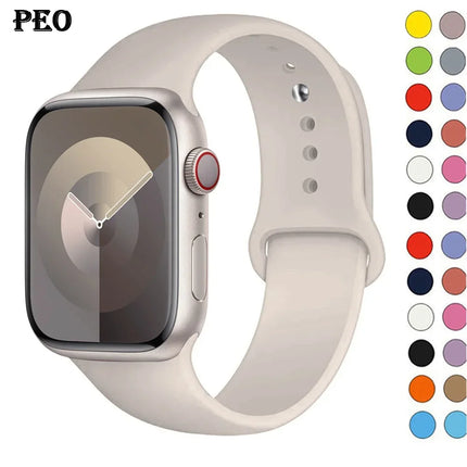 OKEYWOW Apple Watch silicone sport strap for Series 9, 8, SE, Ultra, and 3 in 49mm to 38mm sizes, flexible and comfortable bracelet