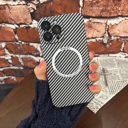 OKEYWOW iPhone carbon fiber case with ultra-thin design, hard back cover and camera protection for iPhone 11 to 17 Pro Max models.