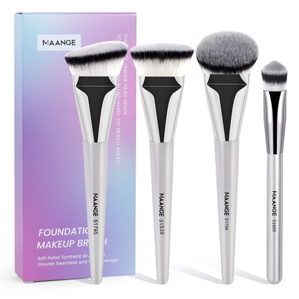 Velora Beauty 4pcs Makeup Brush Set Flat Top Foundation Angled Contour Dense Bristles