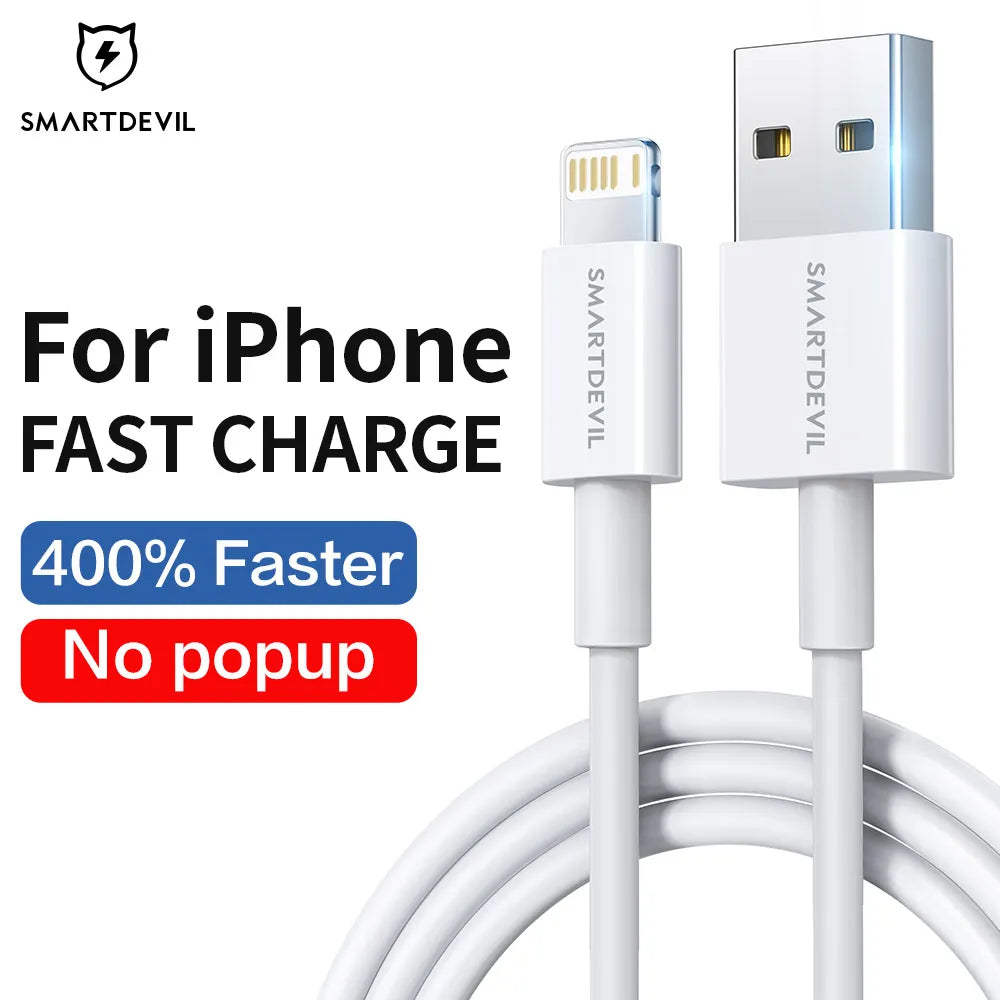 SmartDevil 20W USB Cable for iPhone and iPad: Lightning Fast Charging and Data Sync for iPhone 14, 13, 12, 11, Pro Max, X, XR, 8 Plus, and iPod - 3A, USB 3.0