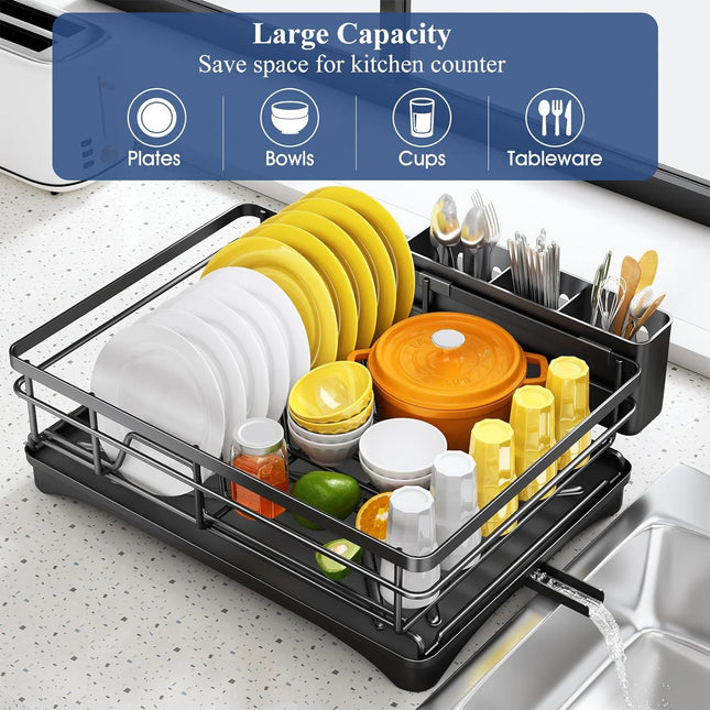 AquaDry Dish Rack Rustproof Drainboard Kitchen Counter Utensil Holder Organizer